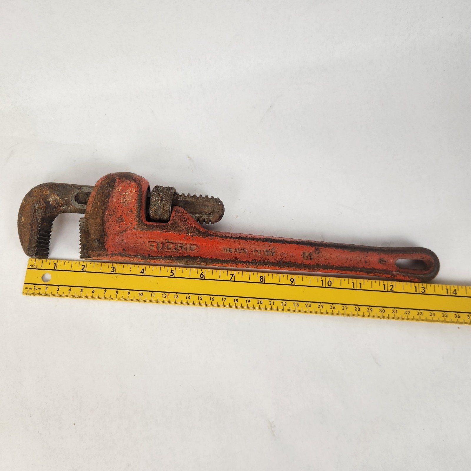Vintage Ridgid 14" Heavy Duty Pipe Wrench The Ridge Tool Co Elyria Ohio USA #7