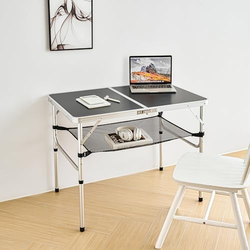 Folding Camping Table, 36''L x24''W Camp Aluminum Table with Adjustable Height