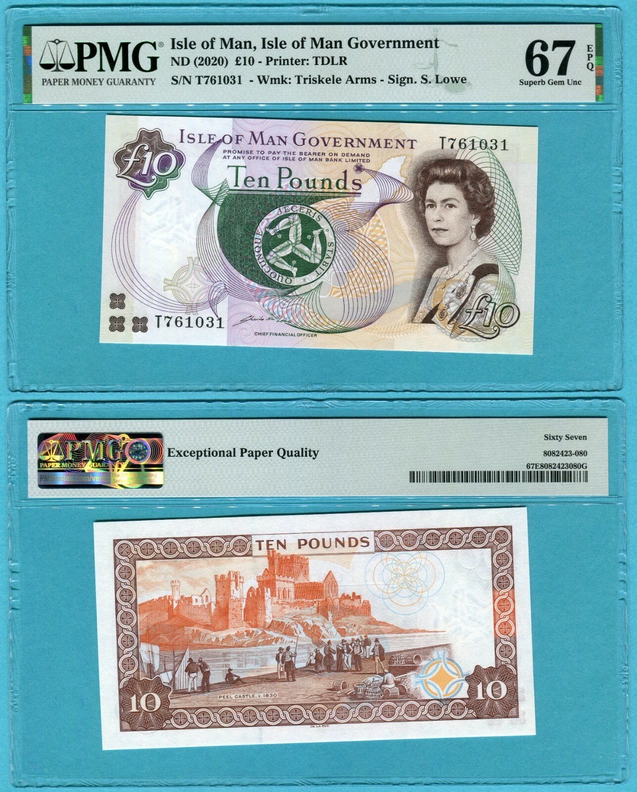 Isle of Man 10 Pounds ND(2020) UNC**New / PMG Superb GEM67EPQ