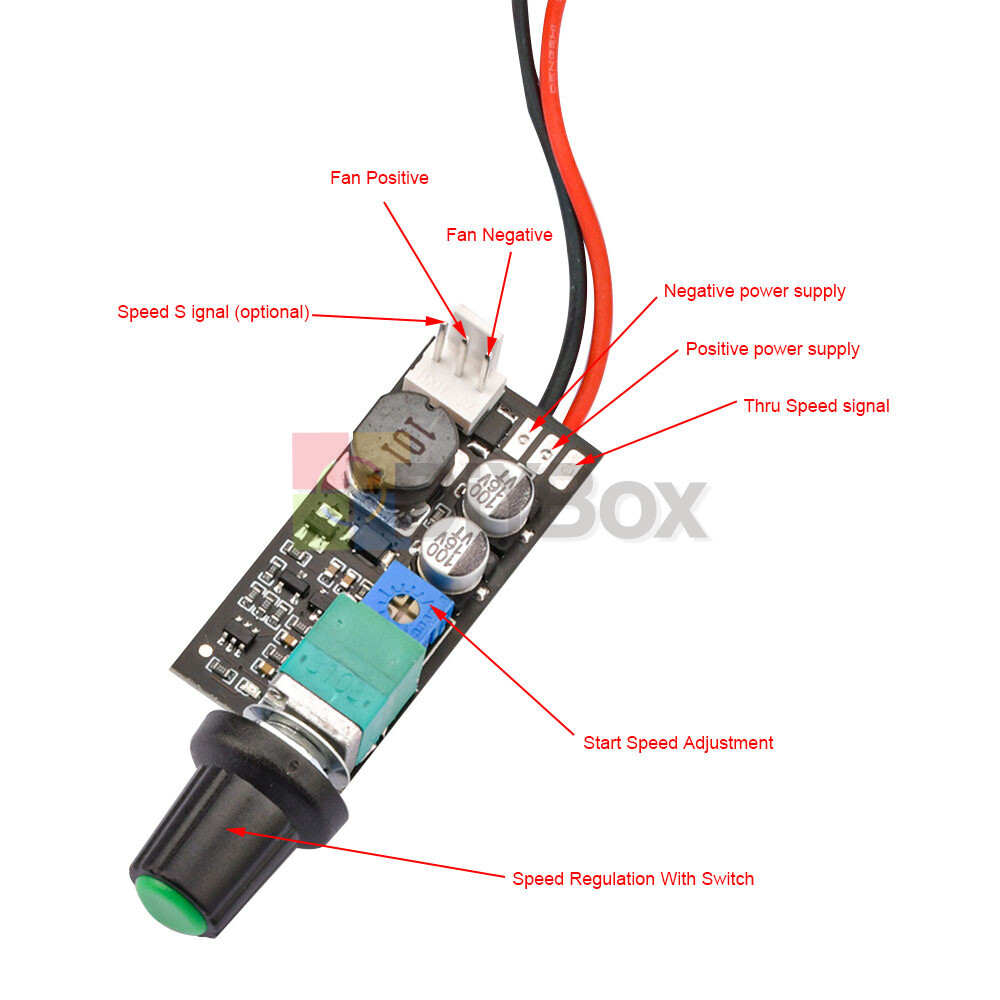 DC 5-12V 1A 2-3 wire PWM Fan Speed Controller w/Rotary Switch Adjustable 2510-3P