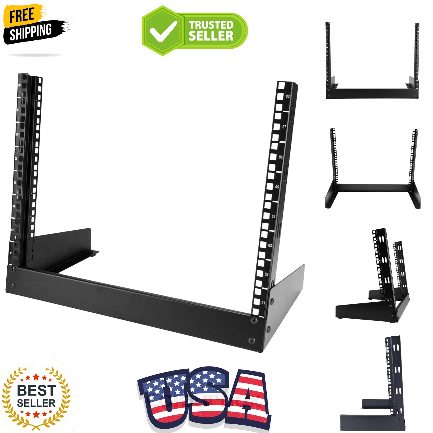 StarTech 8U 2-Post Desktop Open-Frame Server Rack, 19in, 110lb RK8OD | Compac...