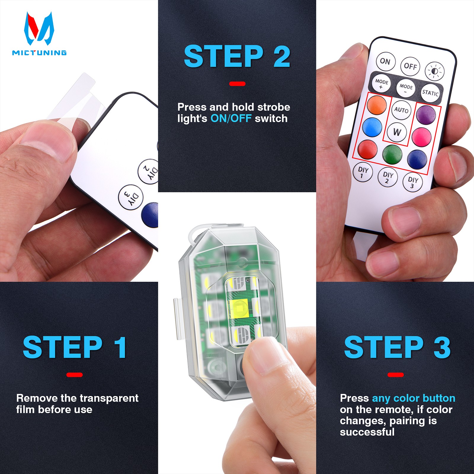 8PCS Wireless LED Strobe Lights w/Remote Control Waterproof Anti-Collision Lamp