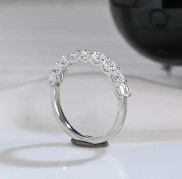 3Ct Asscher Cut Lab Created Diamond Half Eternity Band Ring 14k White Gold Over