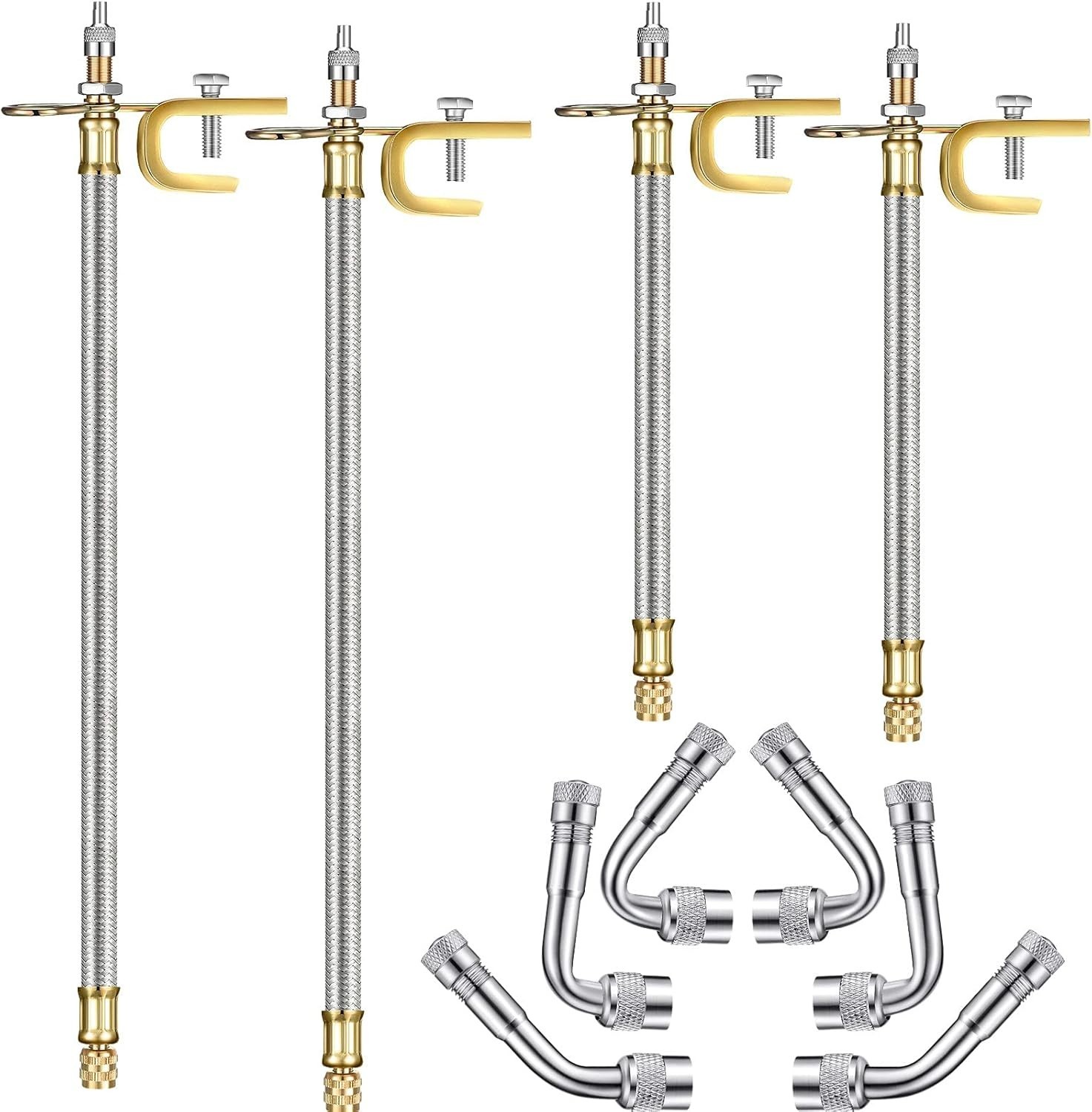 4 Pieces Valve Stem Extension Stainless Steel Braided Extenders, 6 Pieces 45 90