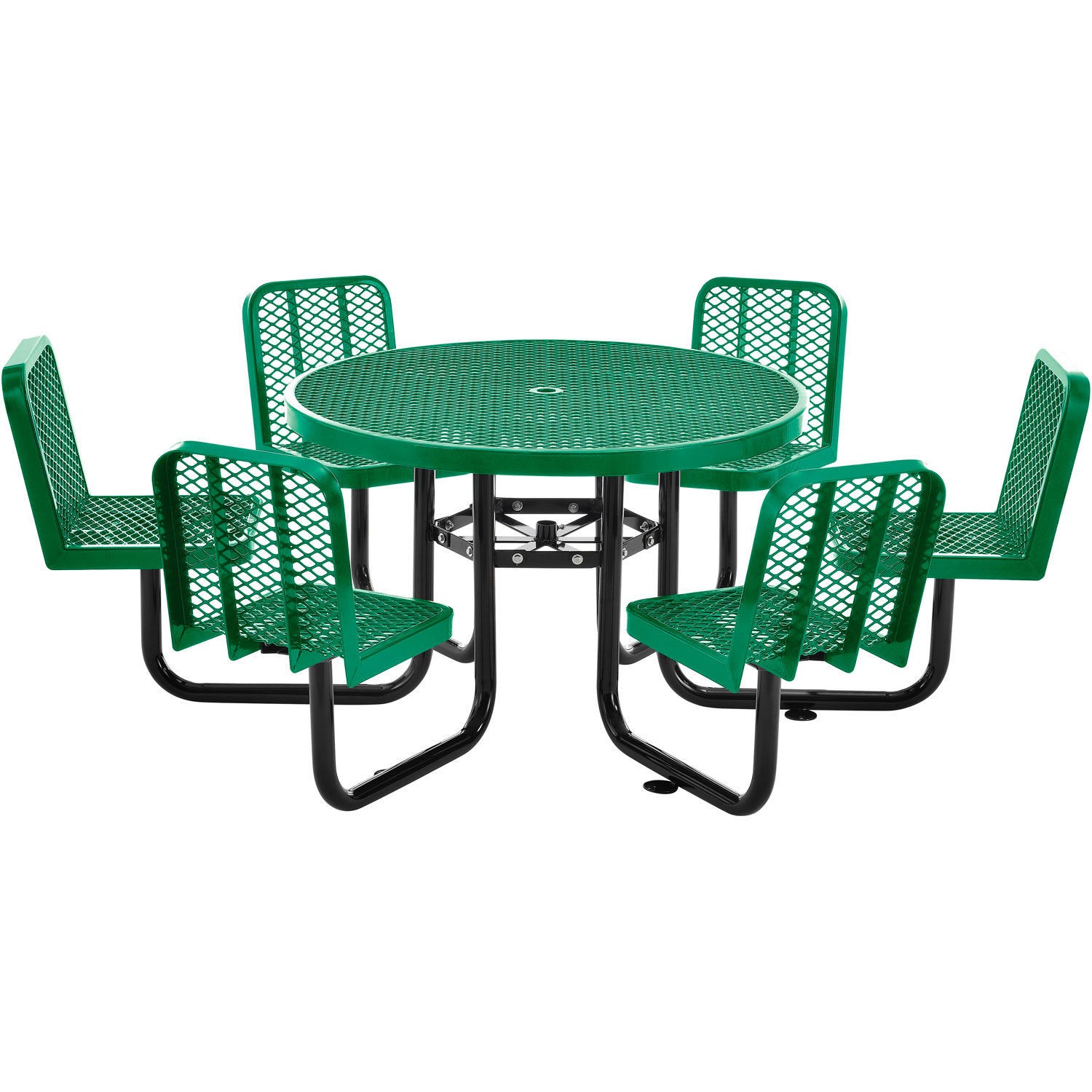 46" Round Expanded Metal Carousel Picnic Table With 6 Seats Green