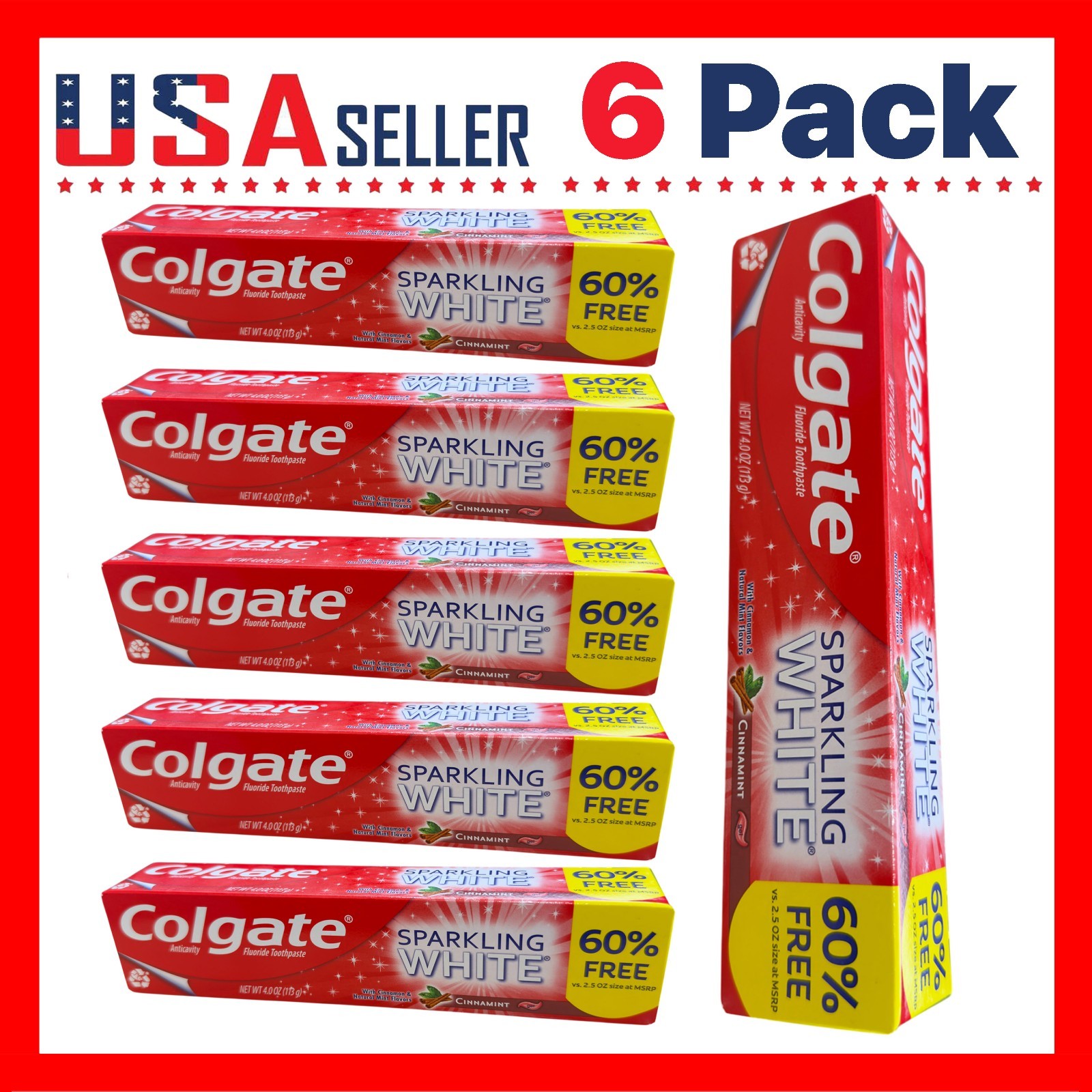 Colgate Sparkling White CinnaMint x [6 Pack] Gel Toothpaste 4.0 oz. Anticavity