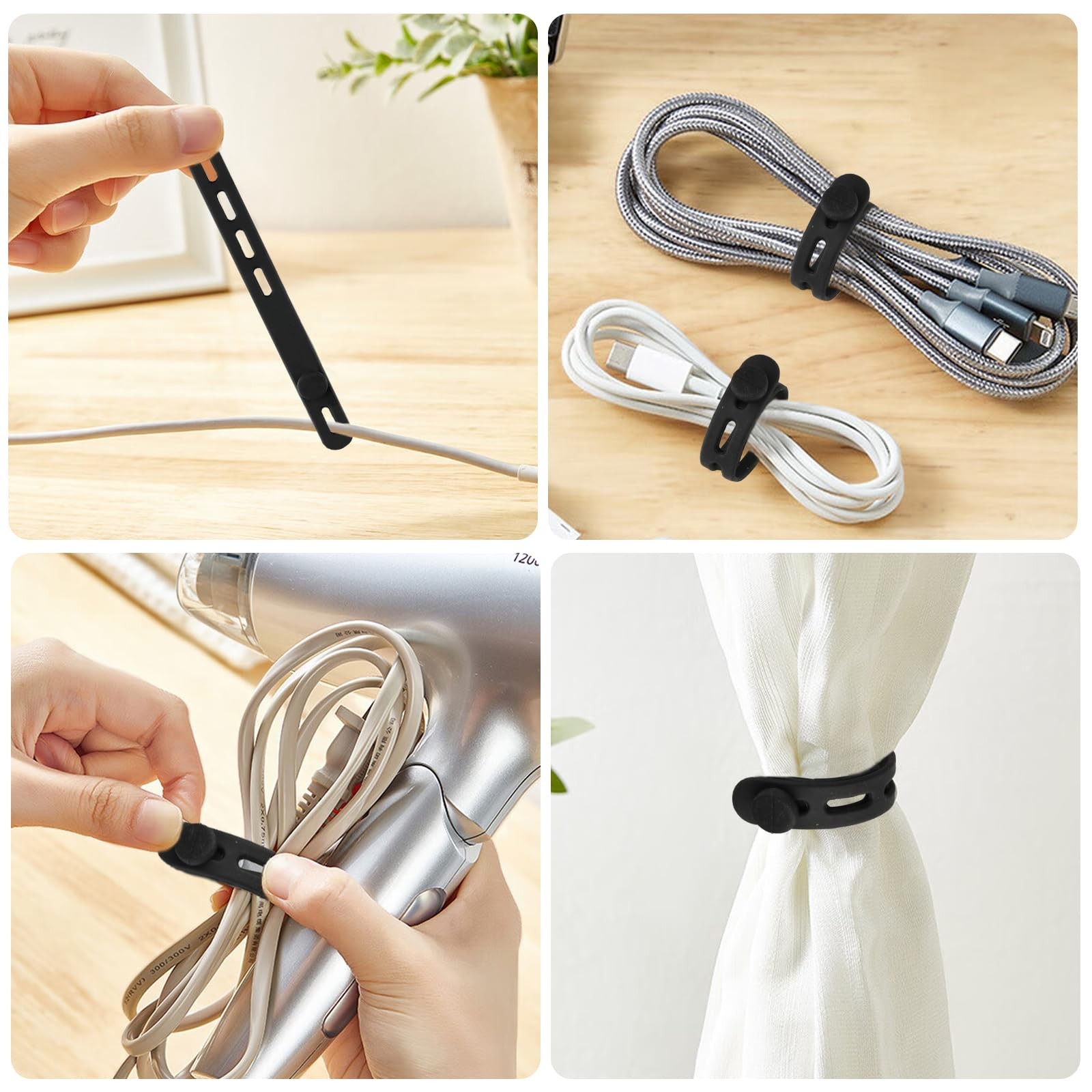 20 Pcs Black Silicone Cable Ties, Reusable Straps 5in, B-20pcs