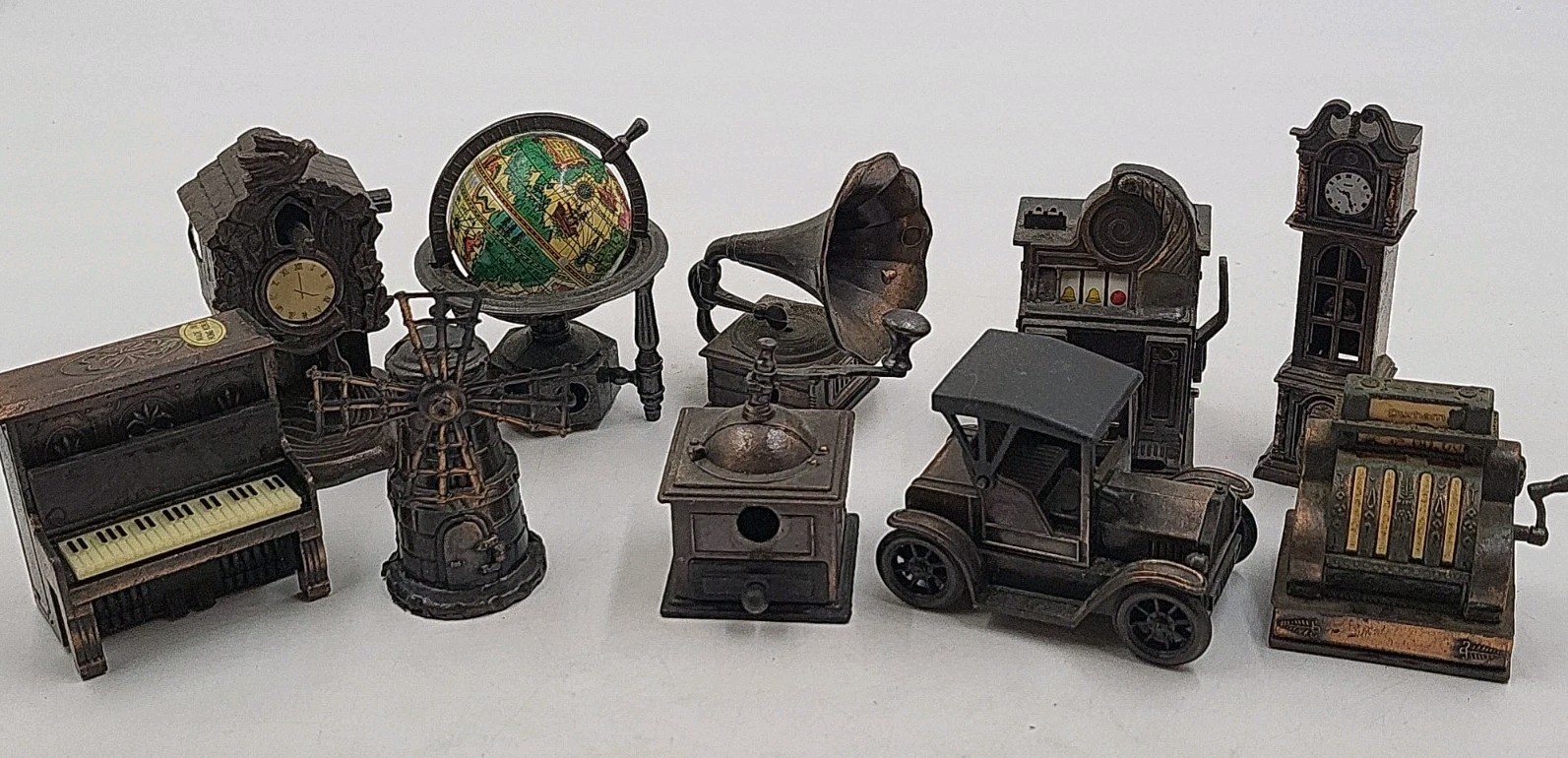 Vintage Miniature Pencil Sharpeners Collection Of 9 Alloy Bronze Finish