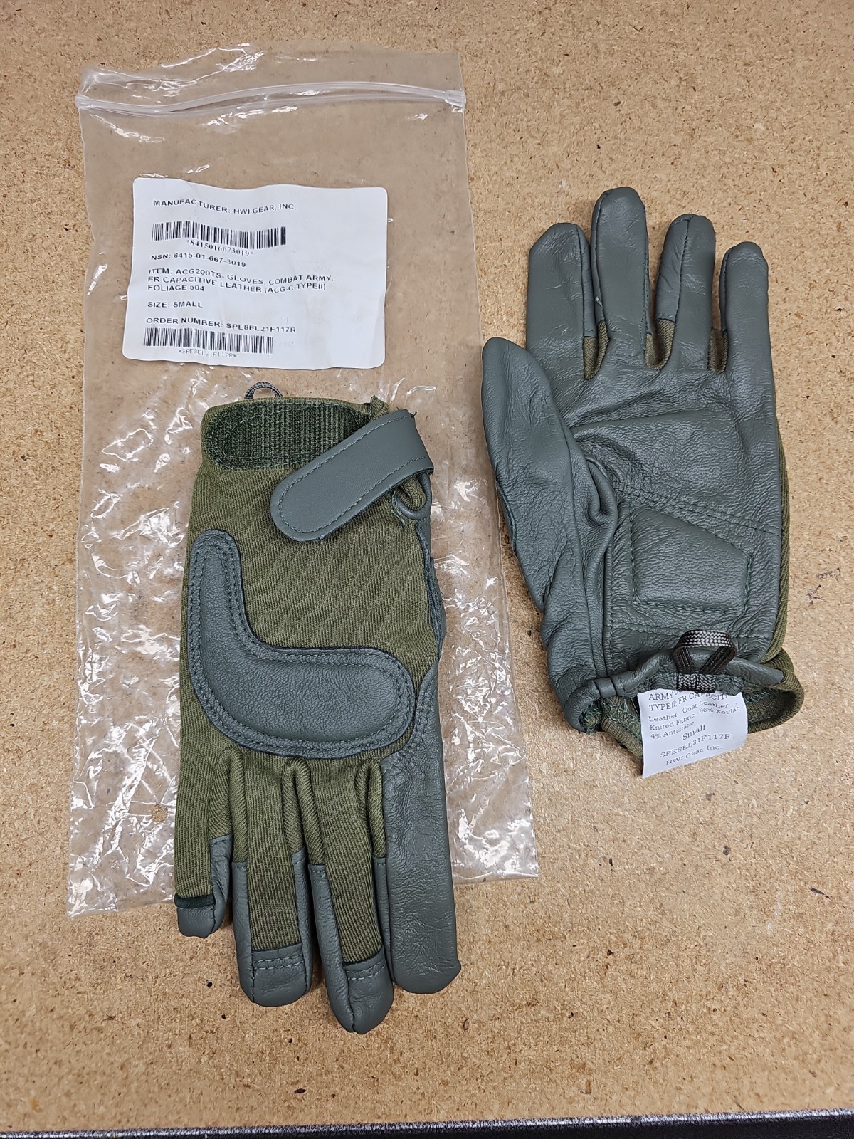 USGI HWI Gear ACG200TS Army Combat Gloves FR Capacitive SMALL Goat Leather (D2)