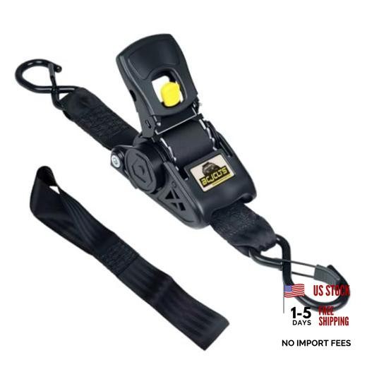 Retractable Ratchet Straps 2" x 10ft, 3,000lb Break Strength, black 2 IN 1-Pack
