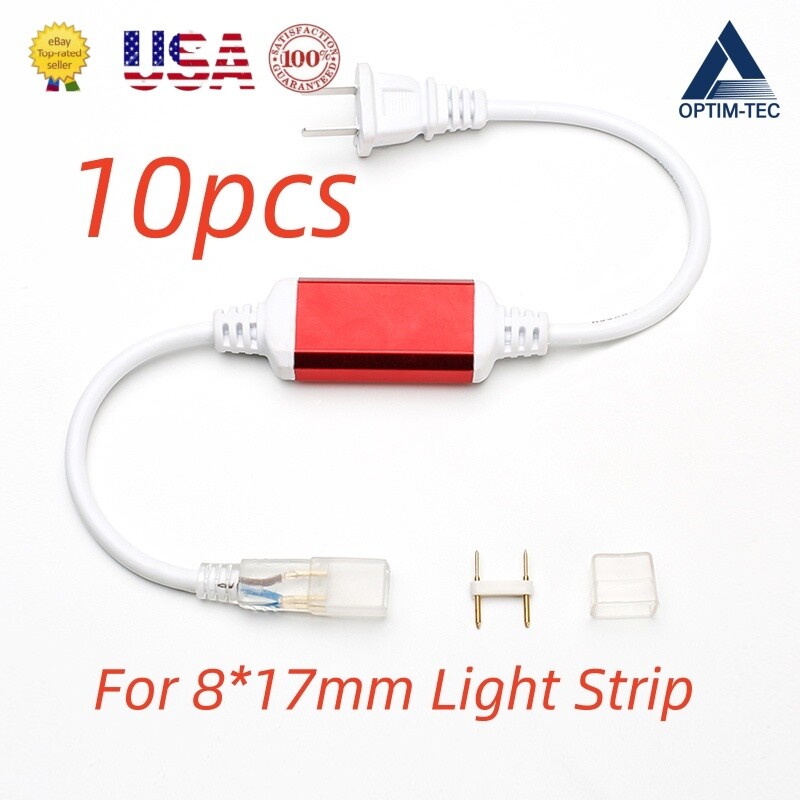 10Pcs 110V US Plug Power Cord Connector Line for 8mm*17mm LED Neon Rope Lights