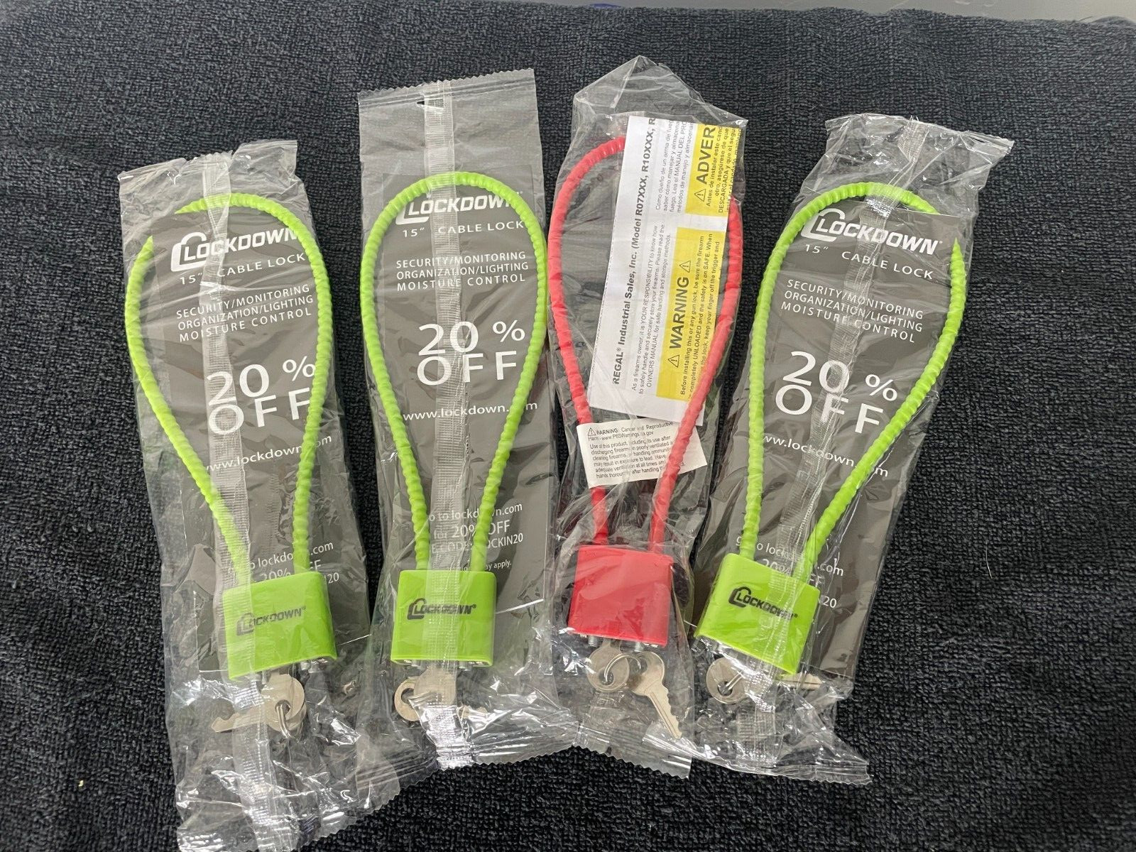 Lockdown 15 Inch Cable Gun Lock w/ Non-Marring, California DOJ Approved Set of 4