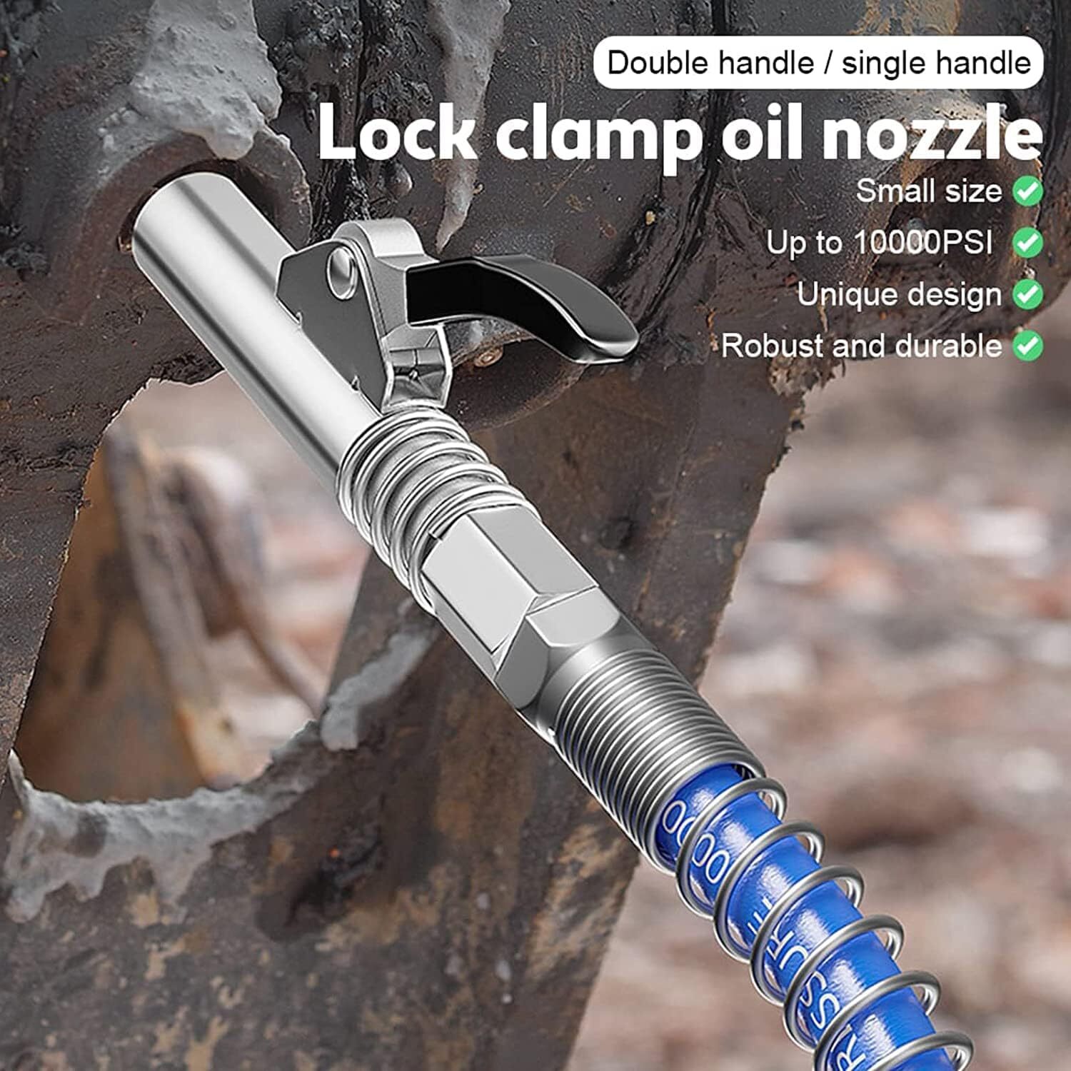 Grease Gun Coupler Double Handle High Pressure Quick Release Lock Oil Nozzles