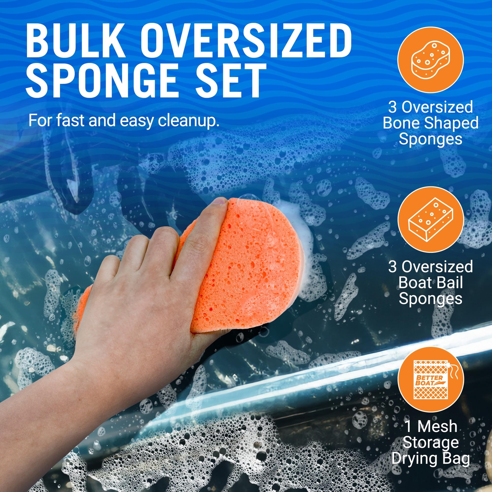 Extra Large Bail Sponge and Bone Sponge Set 6 Soft Car Sponges