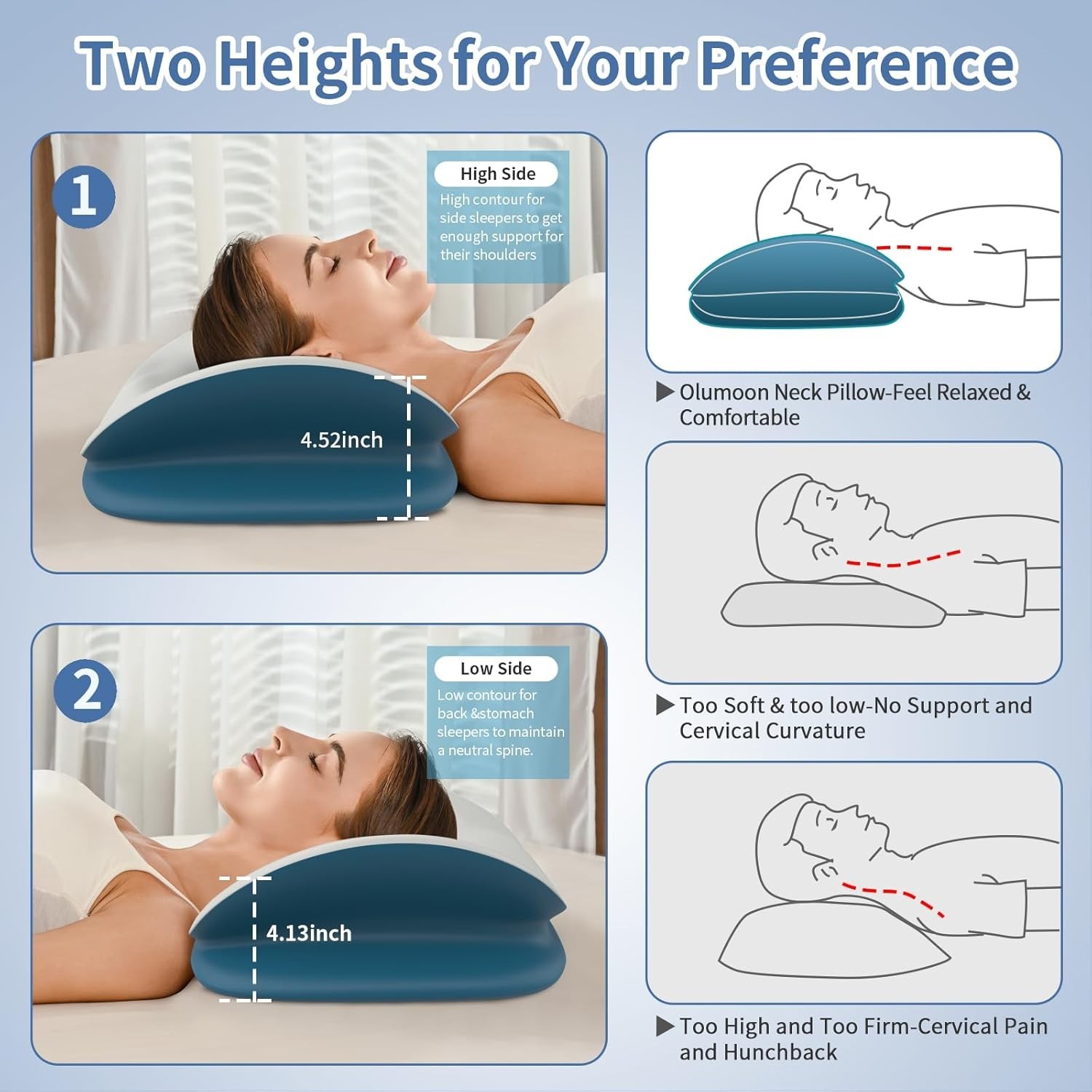 Cervical Neck Pillow Memory Foam Contour for Side Back Sleepers Breathable