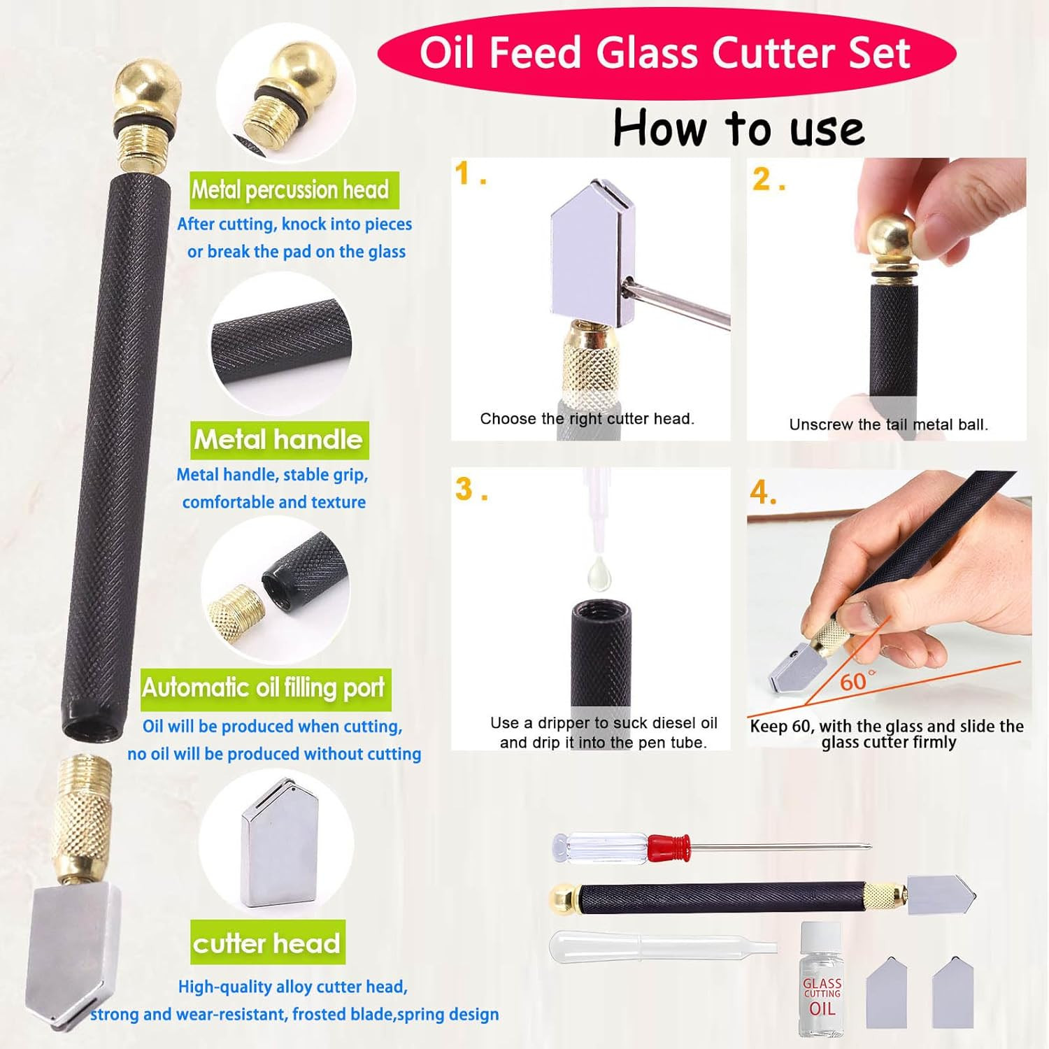 Glass Cutting Tool Set Kit Nipper Running Plier Breaking A KIT Fusing Breaking