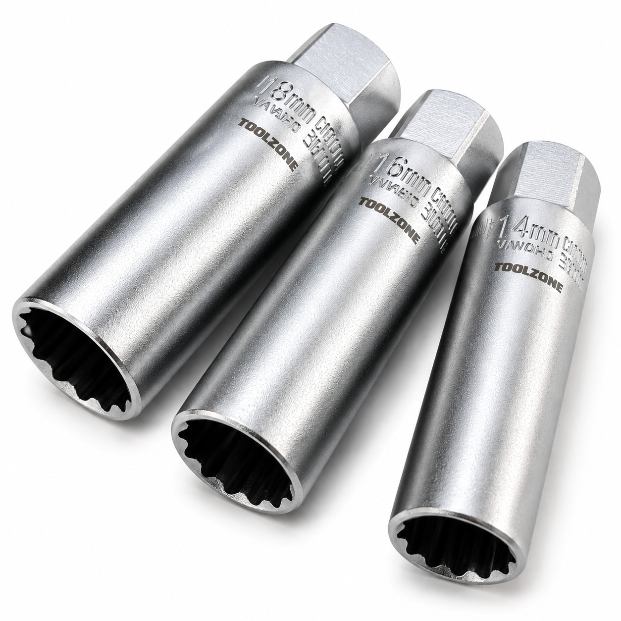 Elite 3pc Spark Plug Socket Set 3/8" Thin Wall 14mm 16mm 18mm Engine Wrench Set