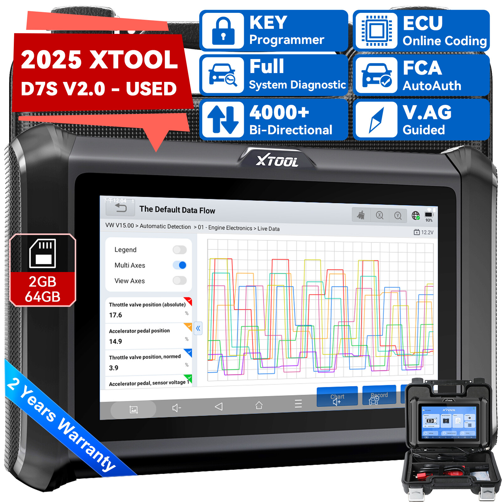 XTOOL D7S V2.0 USED Auto All System Diagnostic Tool Bi-Directional Key Coding