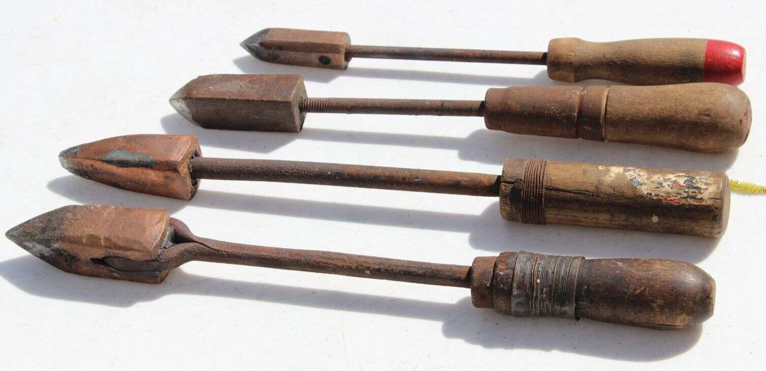 Hand Forged Soldering Iron 14" Wood Handle Lot of 4 Shipwright Antique 1800s
