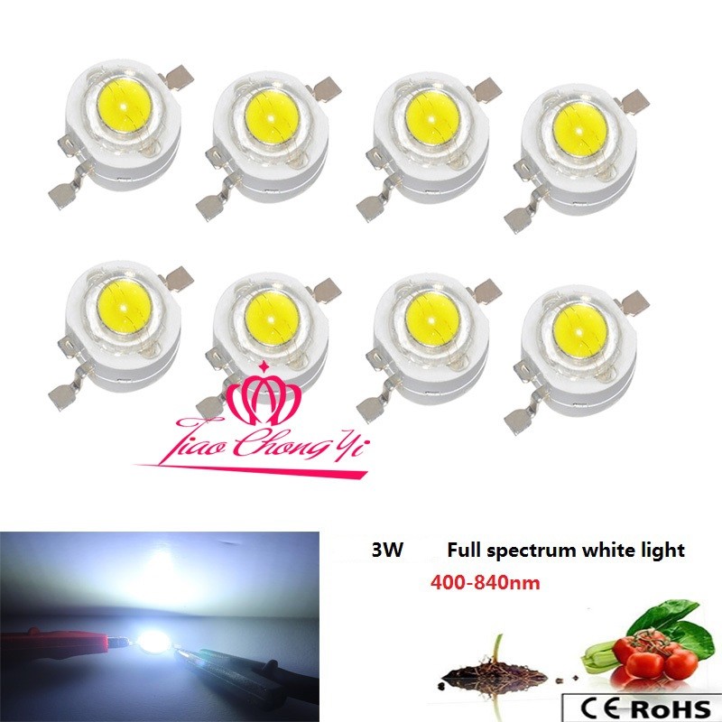 100PCS Hydroponics 3w Full Spectrum white lihgt 400nm-840nm Led  for Plant Grow