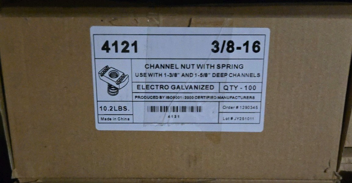 (Qty 100) 3/8-16 Spring Nuts for Unistrut #4121 3/8"