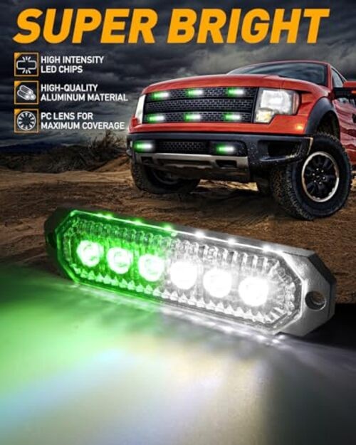 406T Emergency Strobe Grille Lights: 4Pcs 6 LED Sync Feature Green/White