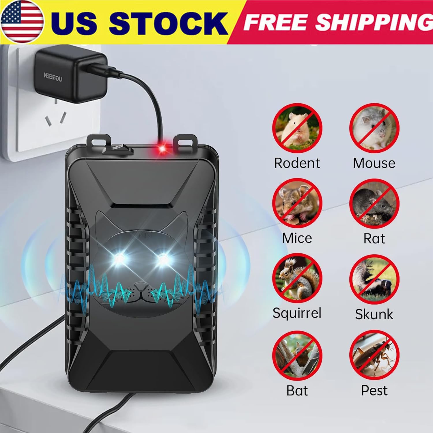 2 Pack Ultrasonic Rodent Repellent for Car Engines Under Hood Animal Repeller