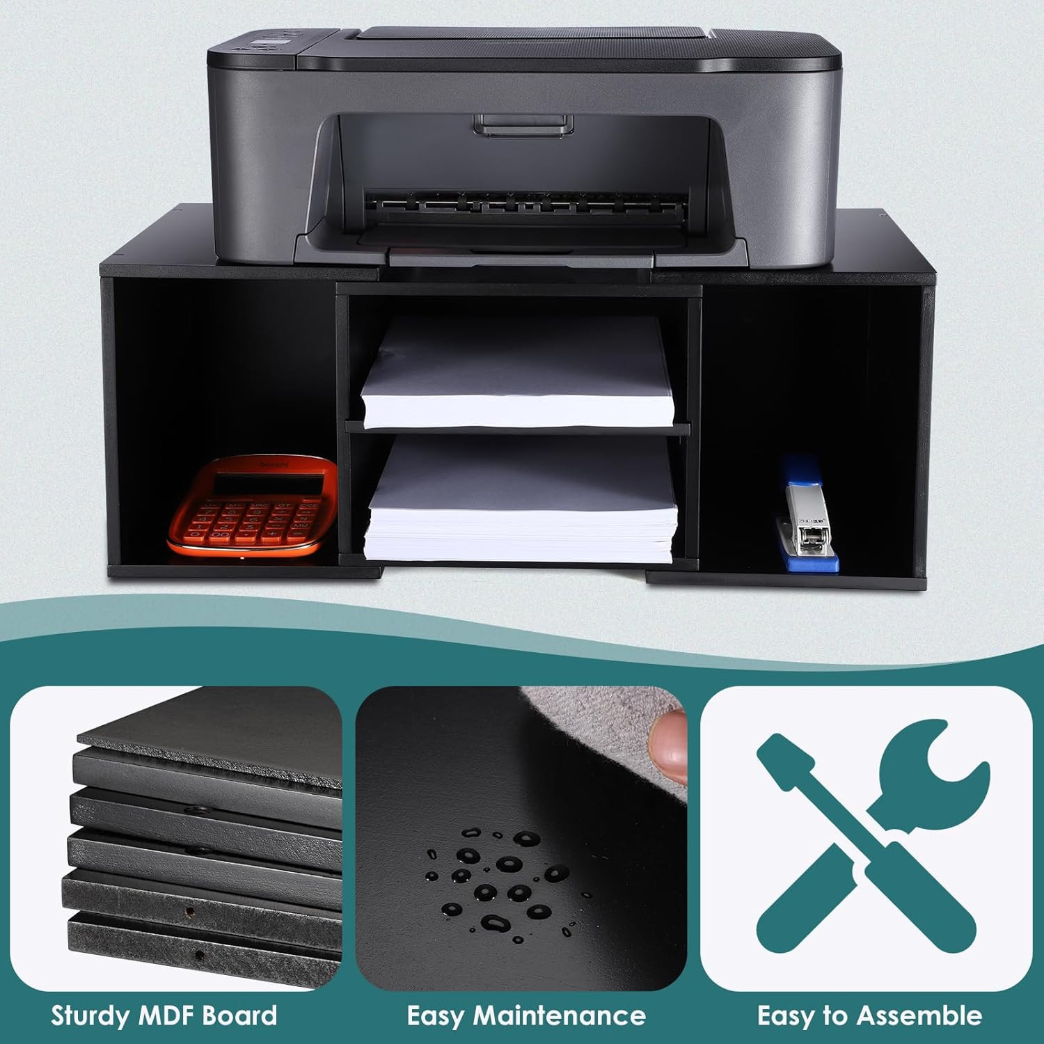 Large Printer Stand, Adjustable Printer Table with Storage, 2-Tier Printer Riser