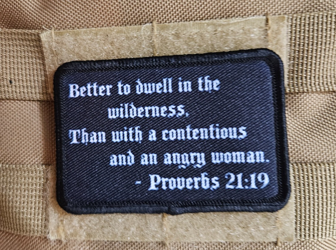 Proverbs 21:19 angry woman  bible 2"x3" hook & loop removable morale patch