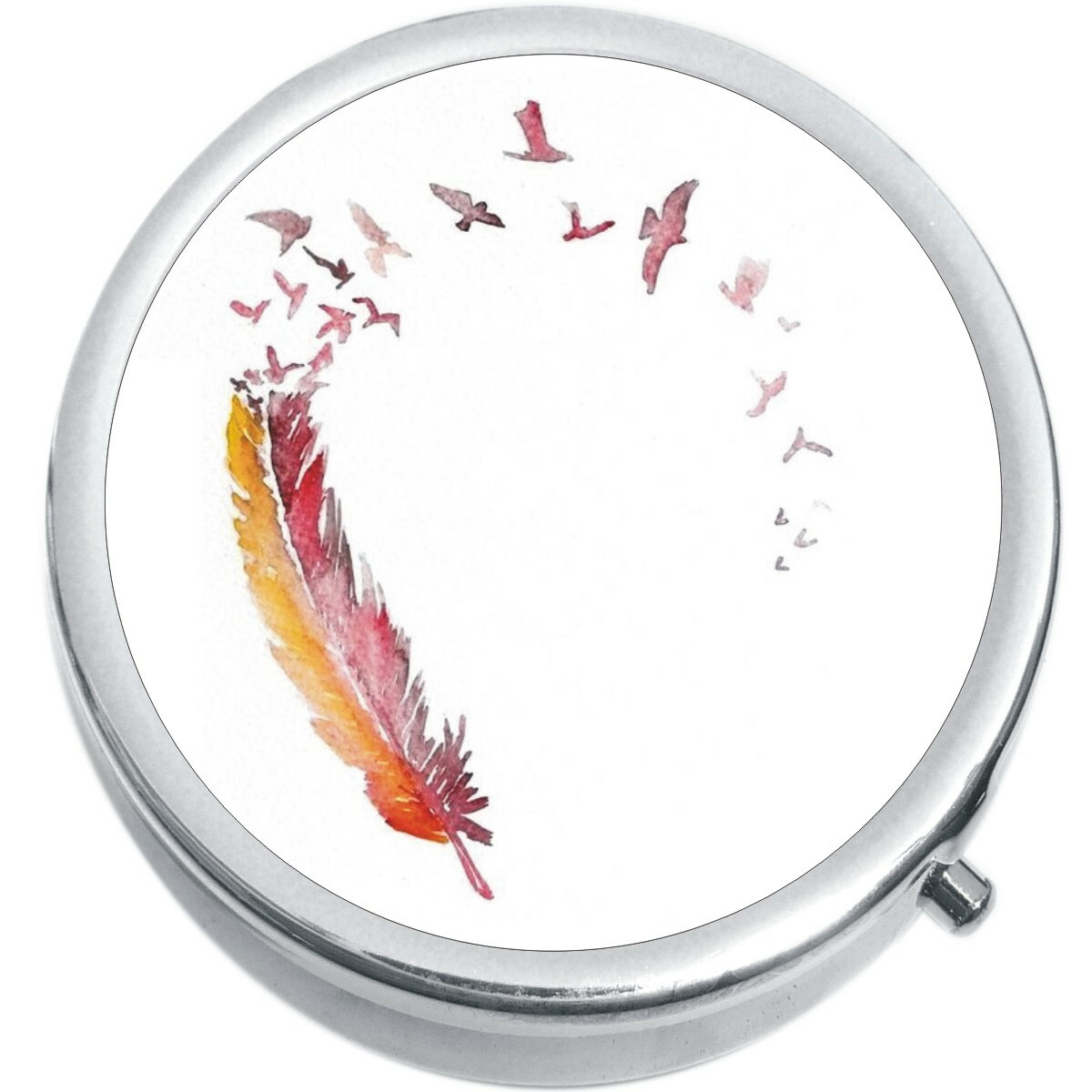 Orange Feather Birds Medicine Vitamin Pill Box