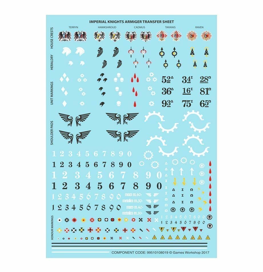 Warhammer 40k Imperial Knights Armiger transfer sheet - New