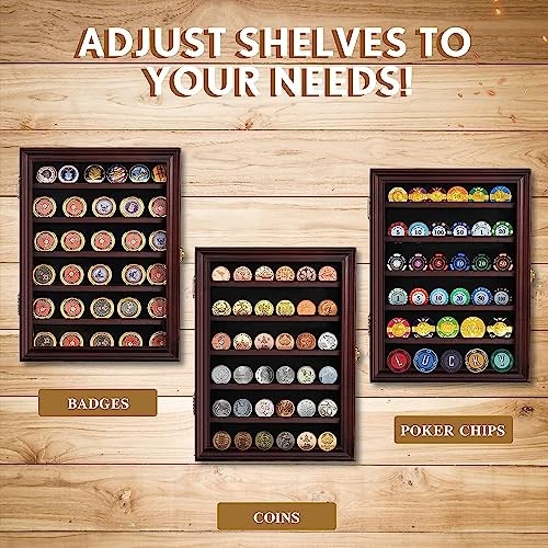 Military Challenge Coin Display Case Lockable Cabinet Rack Holder Large-Cherry