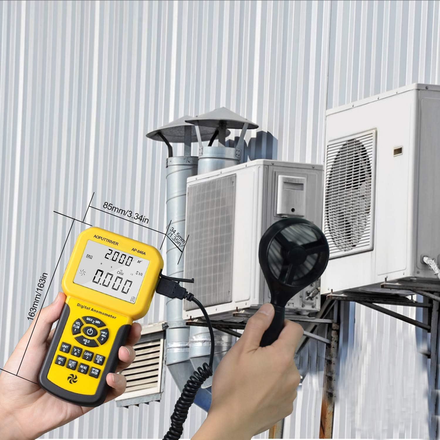HVAC Anemometer,Cfm Air Flow Meter 0.001~100Mph High Accuracy Measures Wind Spee