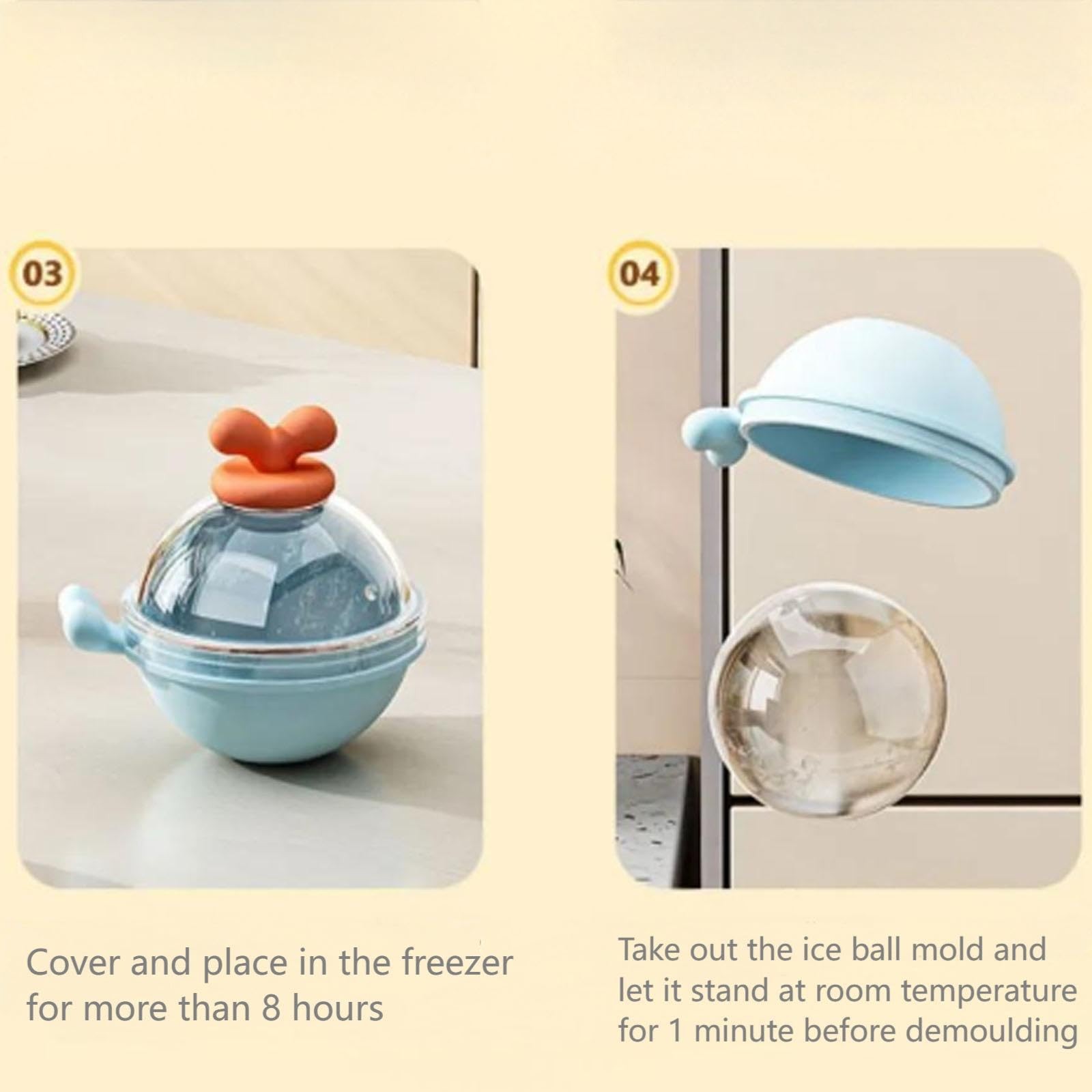 4pcs Ice Cube Mold Ball Boxes with Lid, 2.36in Diameter Large Sphere Ice Make...