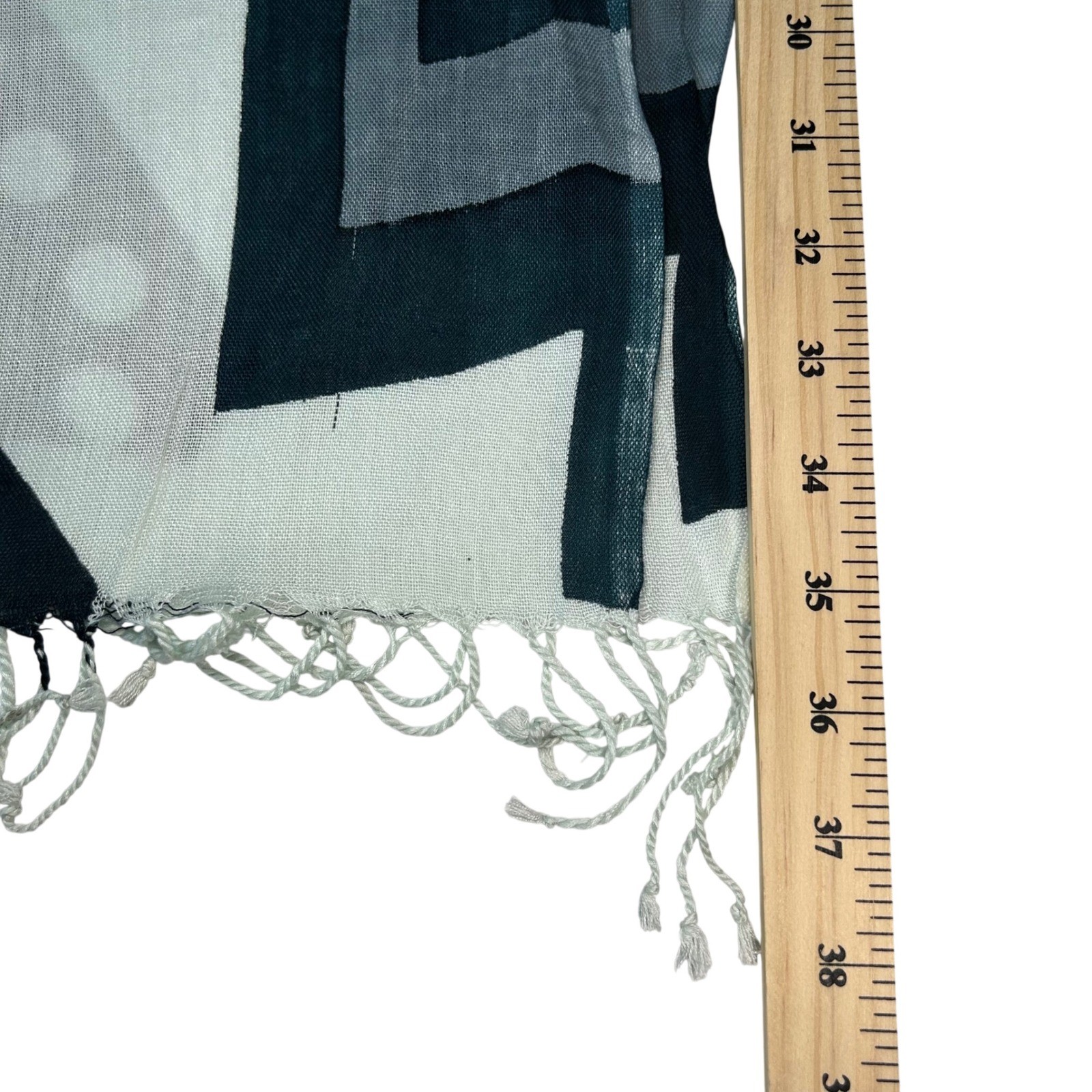 Global Girlfriend Blue Grey Geometric Print Viscose Scarf Fair Trade Fringe Wrap