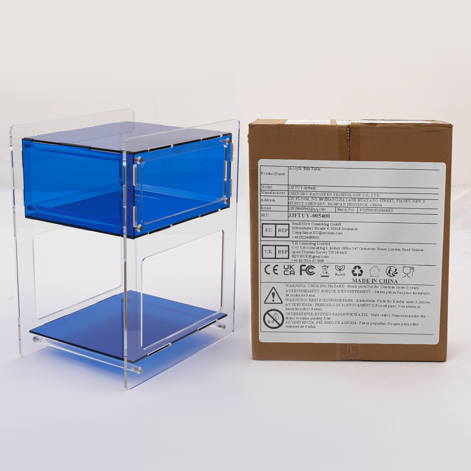 Acrylic Side Table Free Standing Acrylic Nightstand Rectangle Storage Shelf