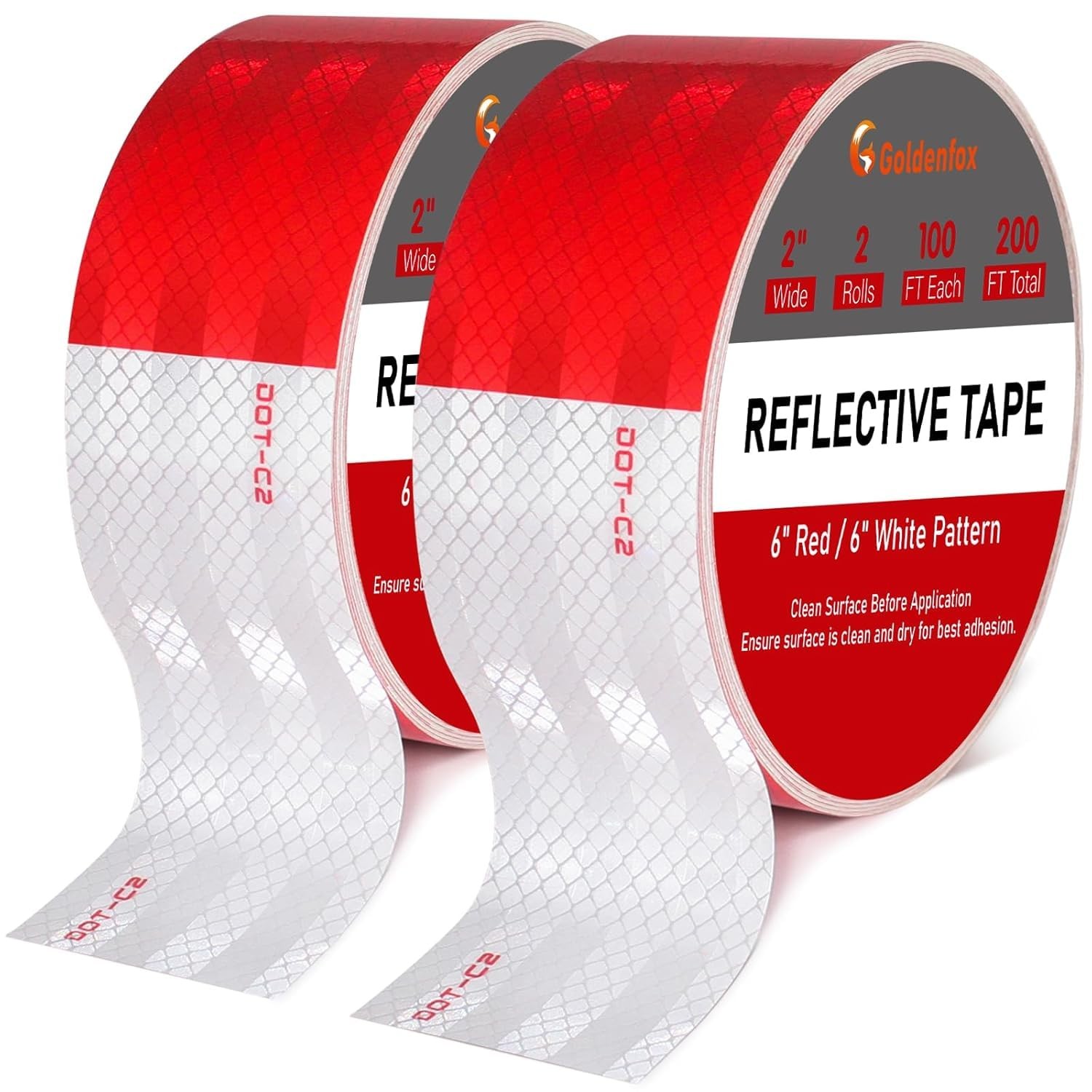 Golden Fox DOT-C2 Reflective Tape, 2 Inch x 200 2 x 200 Feet, Silver