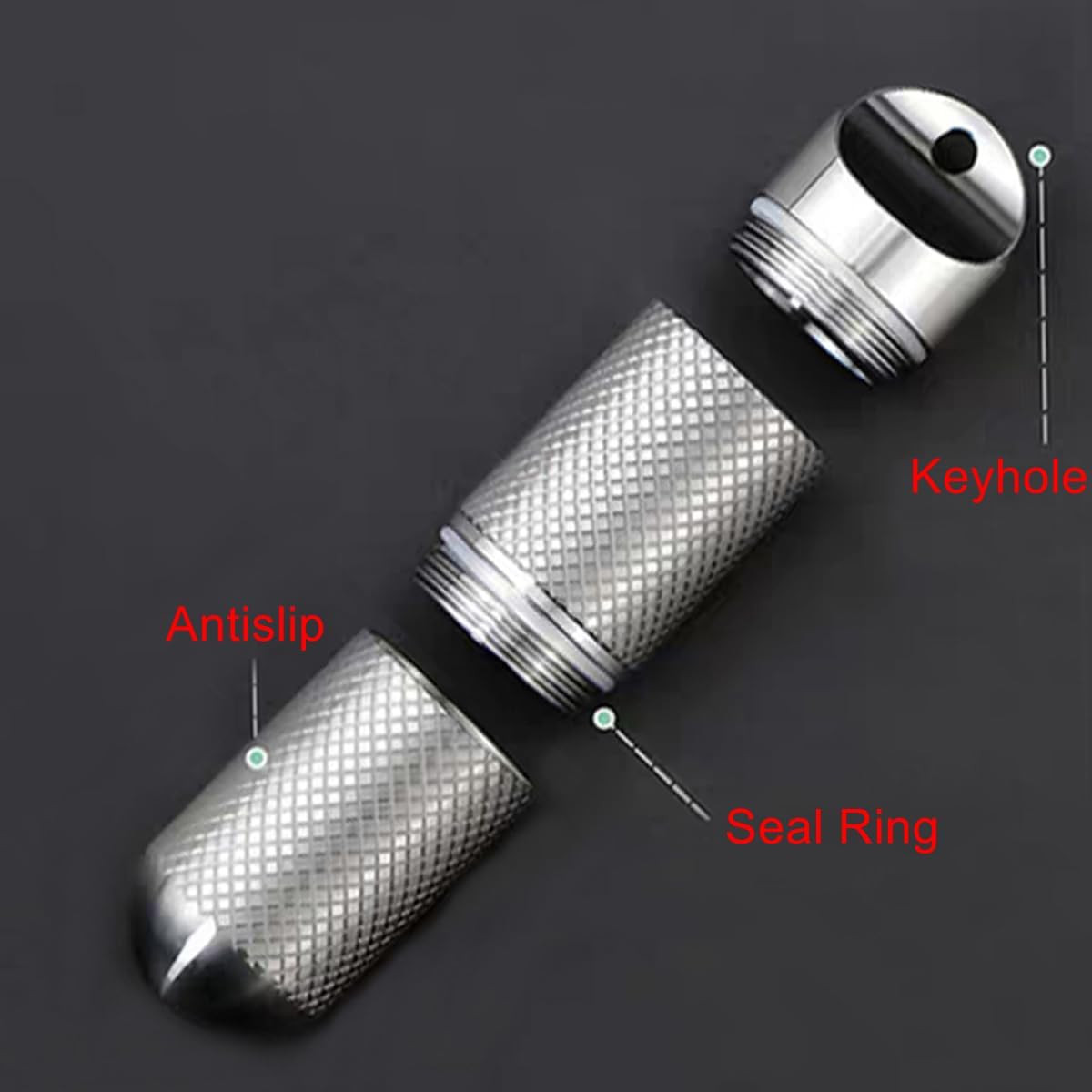 2 Compartments Design Titanium Portable Keychain Pill Holder, Waterproof Pill Bo