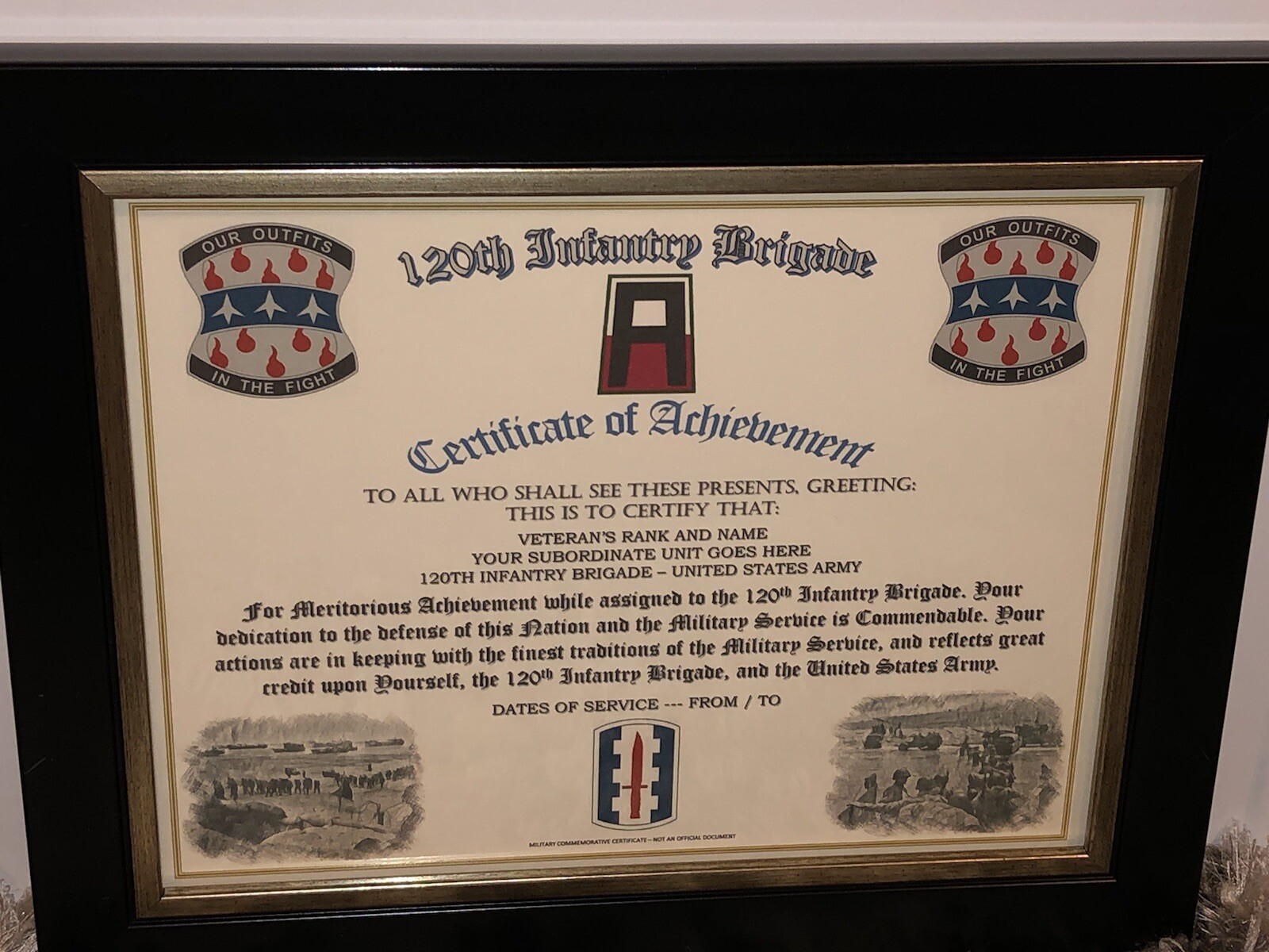 120TH INFANTRY BRIGADE - COA / (COMMEMORATIVE CERTIFICATE)