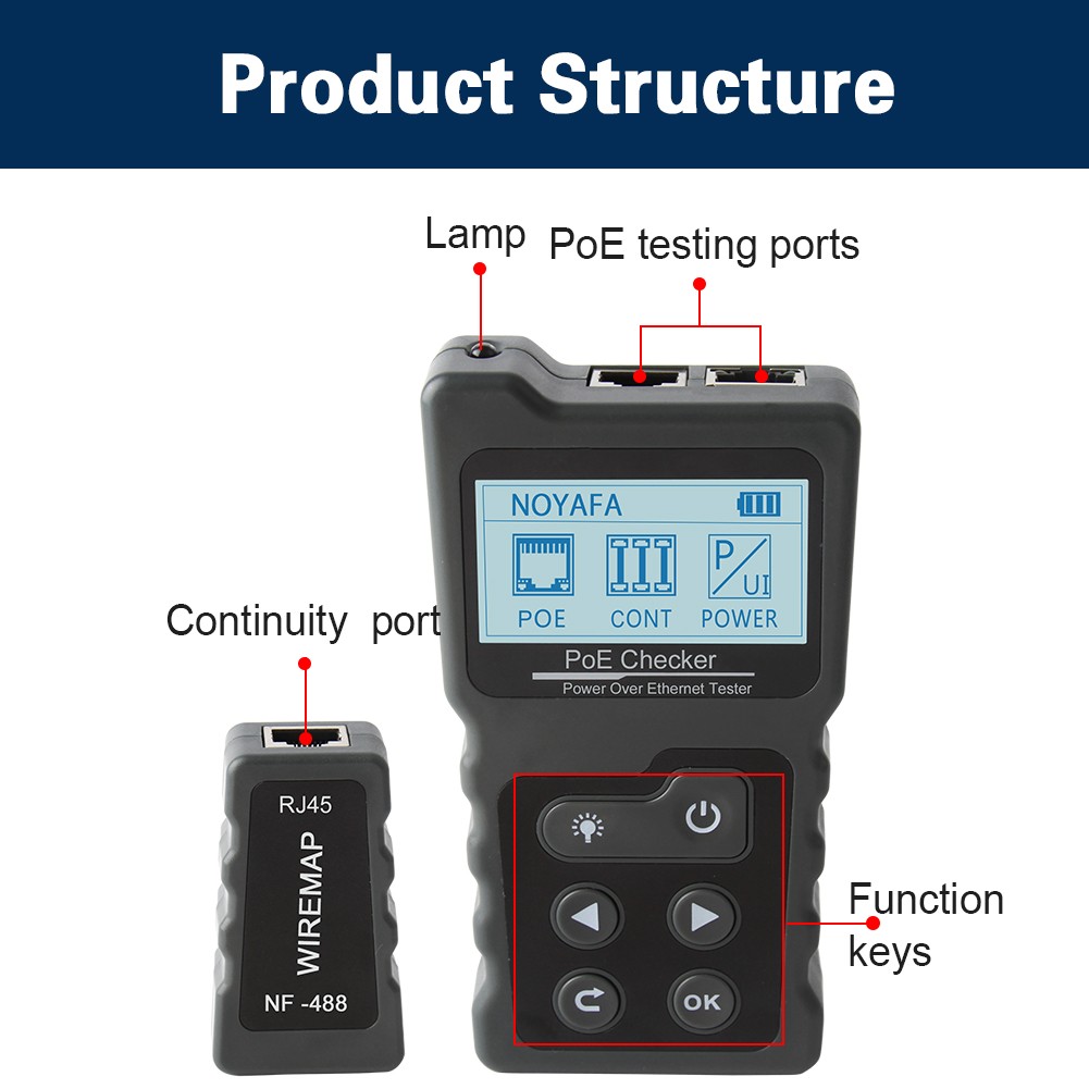 NF-488 Network Cable Tester Poe Checker Continuity Tester Loop-Back Test