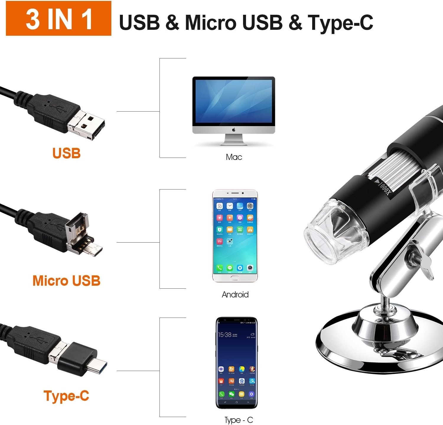 Advanced USB Microscope with 8 LED Lights and Wide Compatibility for Users