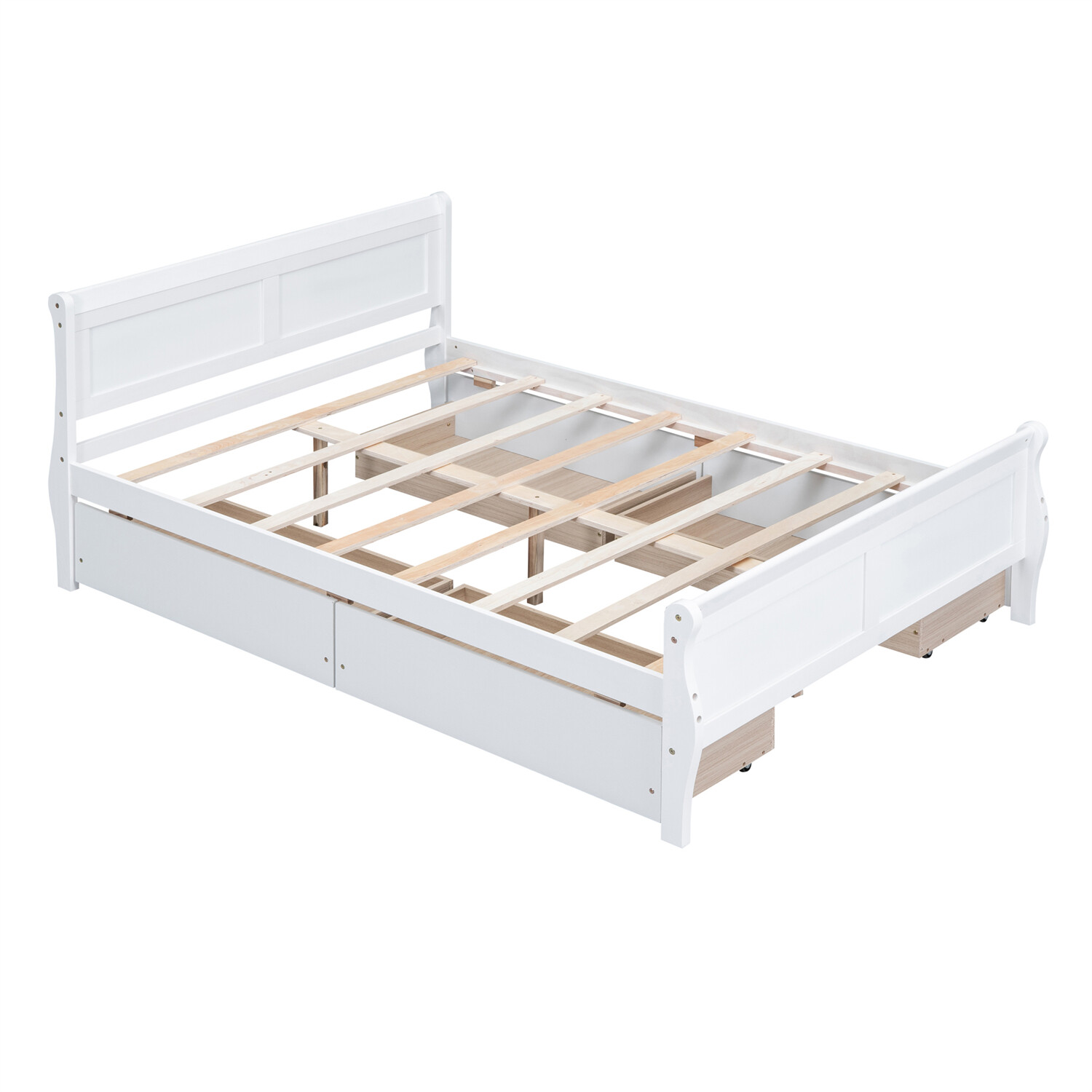 Full Size Bed Frame Wood Platform Bed with Headboard & Footboard & 4 Drawers