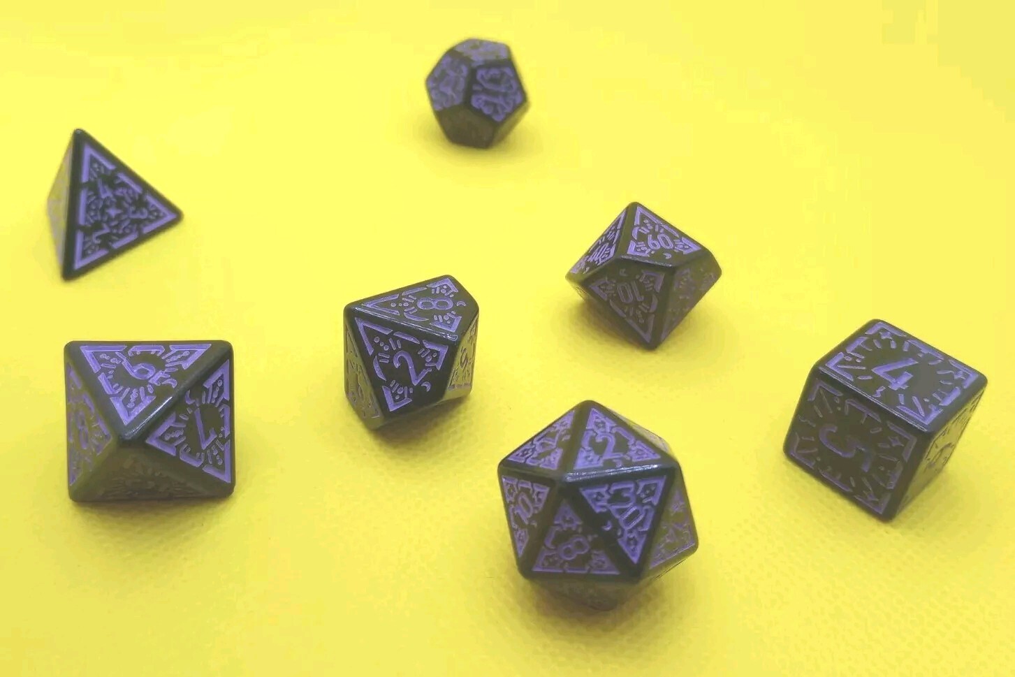 Ancient Futuristic Purple/Black 7pc Dice Set - Dungeons Dragons Pathfinder RPG