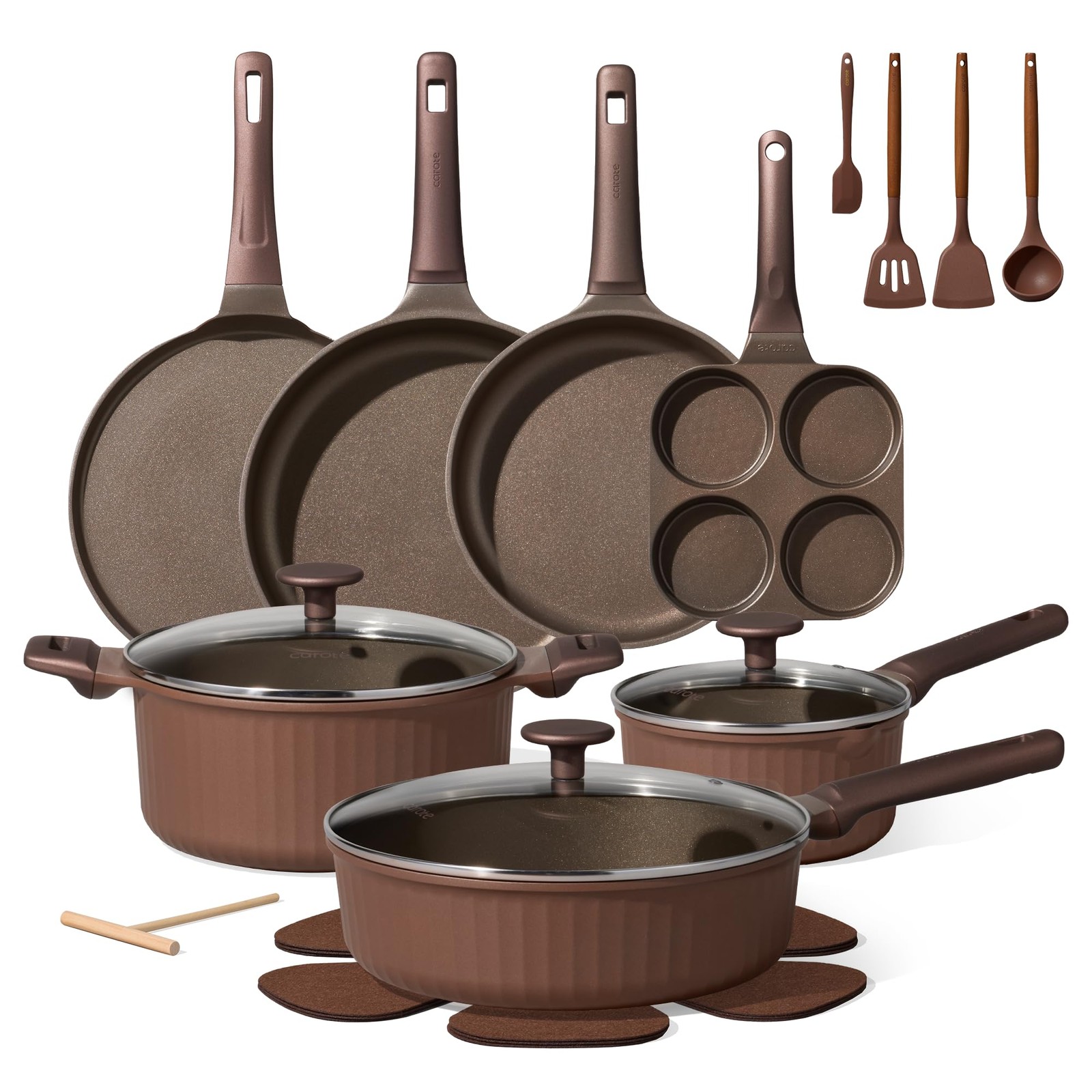 CAROTE Pots and Pans Set Non Stick, Cookware Sets Nonstick 21 21 PCS, Brown