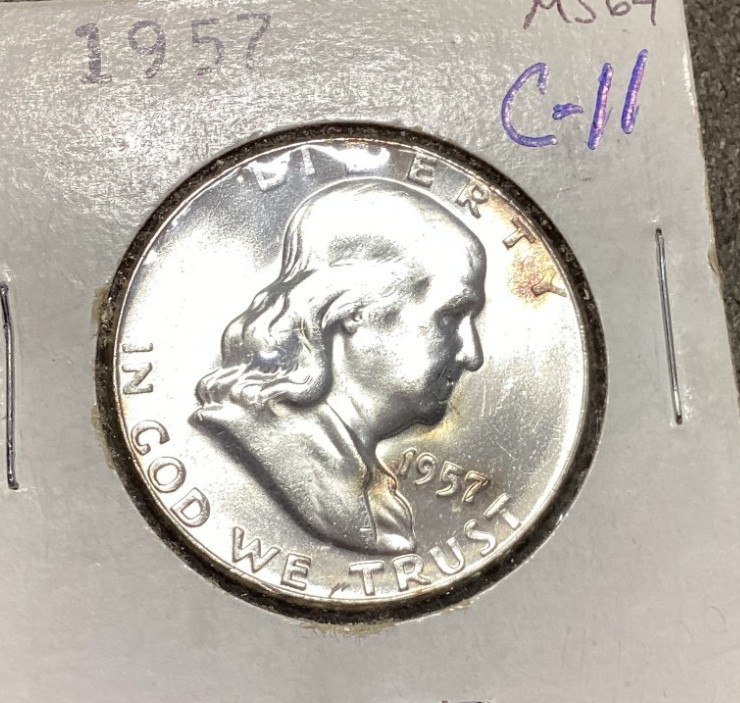 Uncirculated 1957 Philadelphia Mint Silver Franklin Half Dollar (C11)