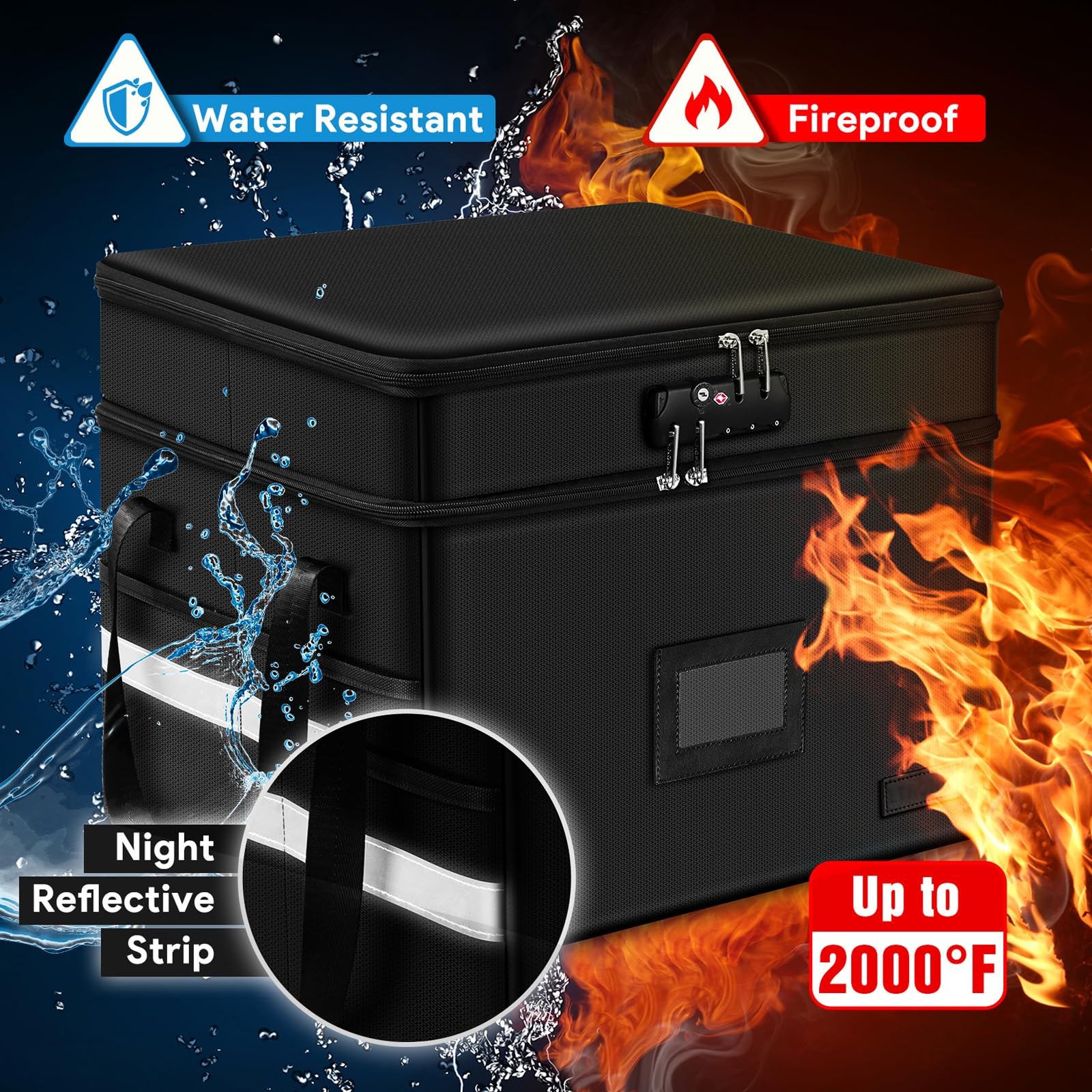 Etronik Fireproof File Organizer Lock 2 Layer Fireproof Document 5 Tab Inserts
