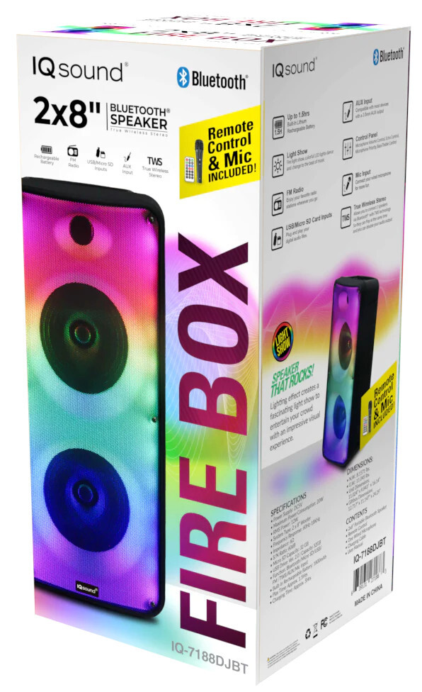 Supersonic Fire Box 2 x 8 TWS Bluetooth Speaker / Light Show /Microphone NEW