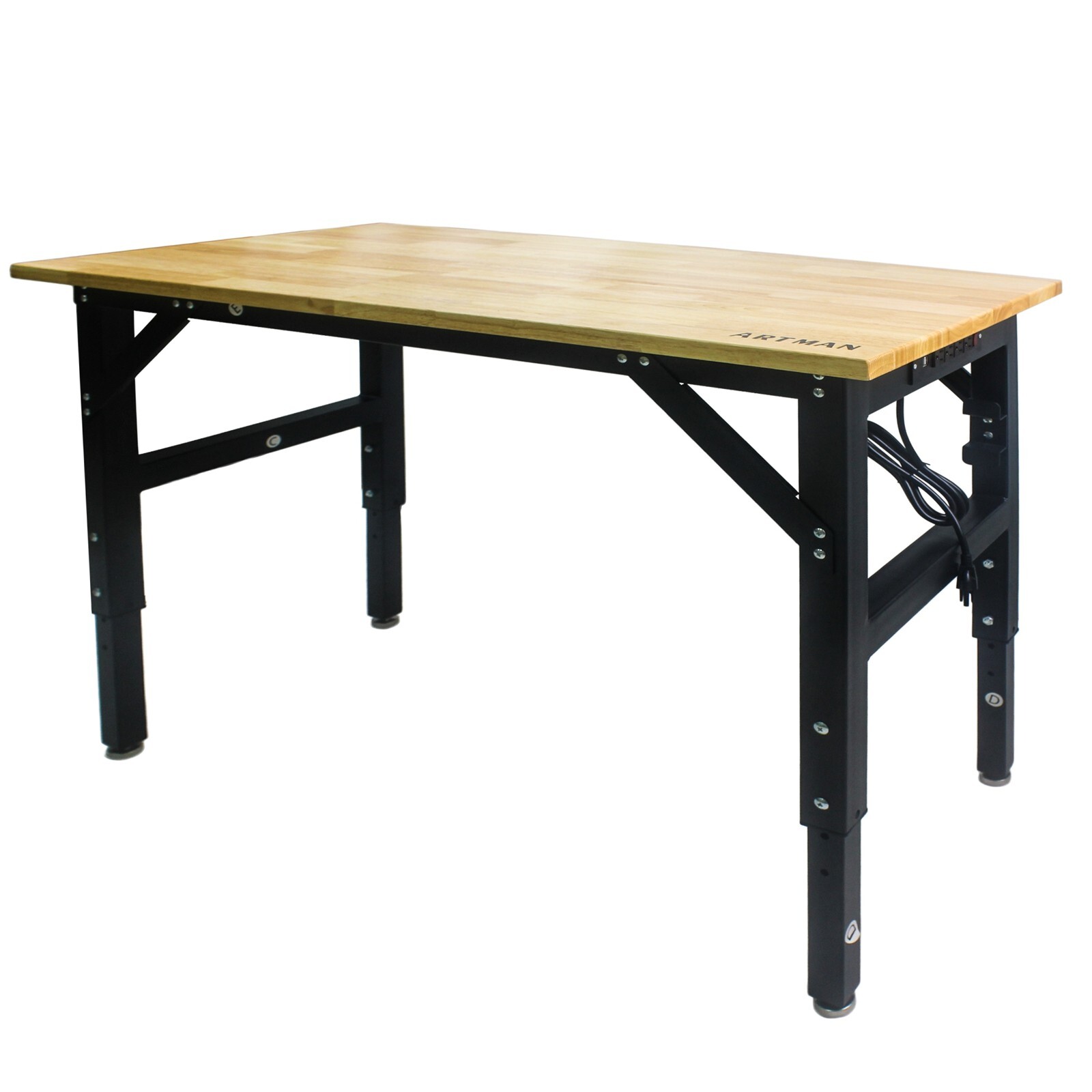 48" Workbench Adjustable Height Work Table Rubber Wood Top Workstation