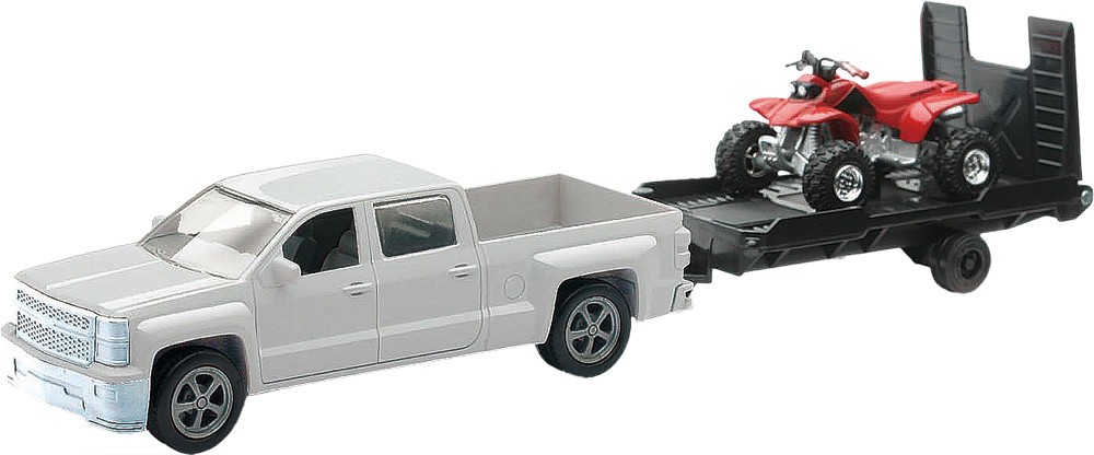 New Ray Toys 1:43 Scale Truck and Trailer with ATV White Chevy #19535B