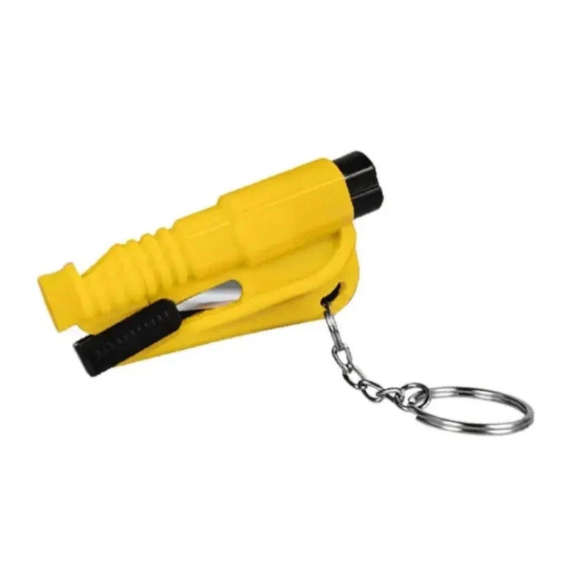 Yellow 3-in-One Safety Keychain Car Window Glass Breaker Seatbelt Cutter Whistle